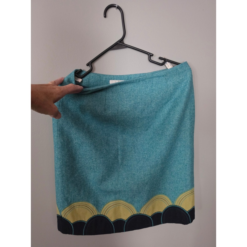 Boden Teal Blue Scallop Hem Wool Blend Pencil Skirt Size US 6L Long